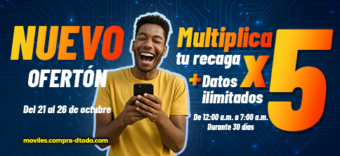 Multiplica tu recarga por 5, más datos ilimitados en la madrugada.